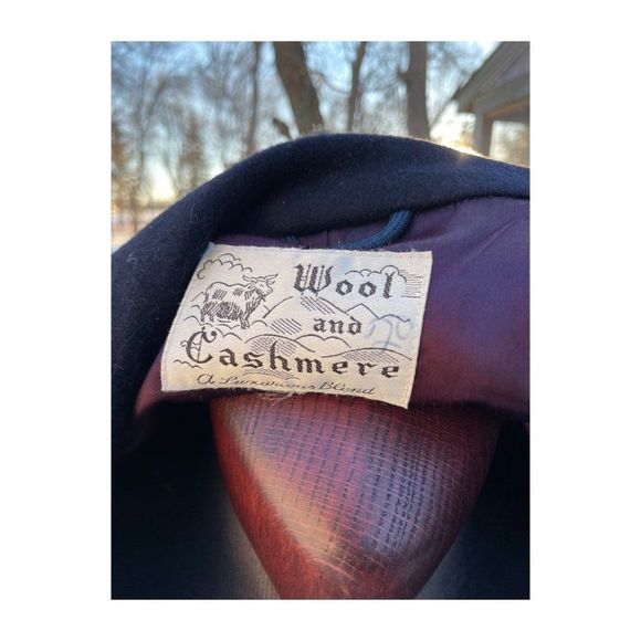 Vintage 80s Bay Club Black Peacoat Wool Cashmere Single Breast - Picture 10 of 13